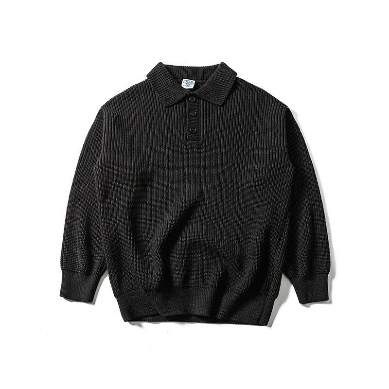 Herren Waffelstrick-Polopullover mit halber Knopfleiste und gerippten Bündchen Shop Nory