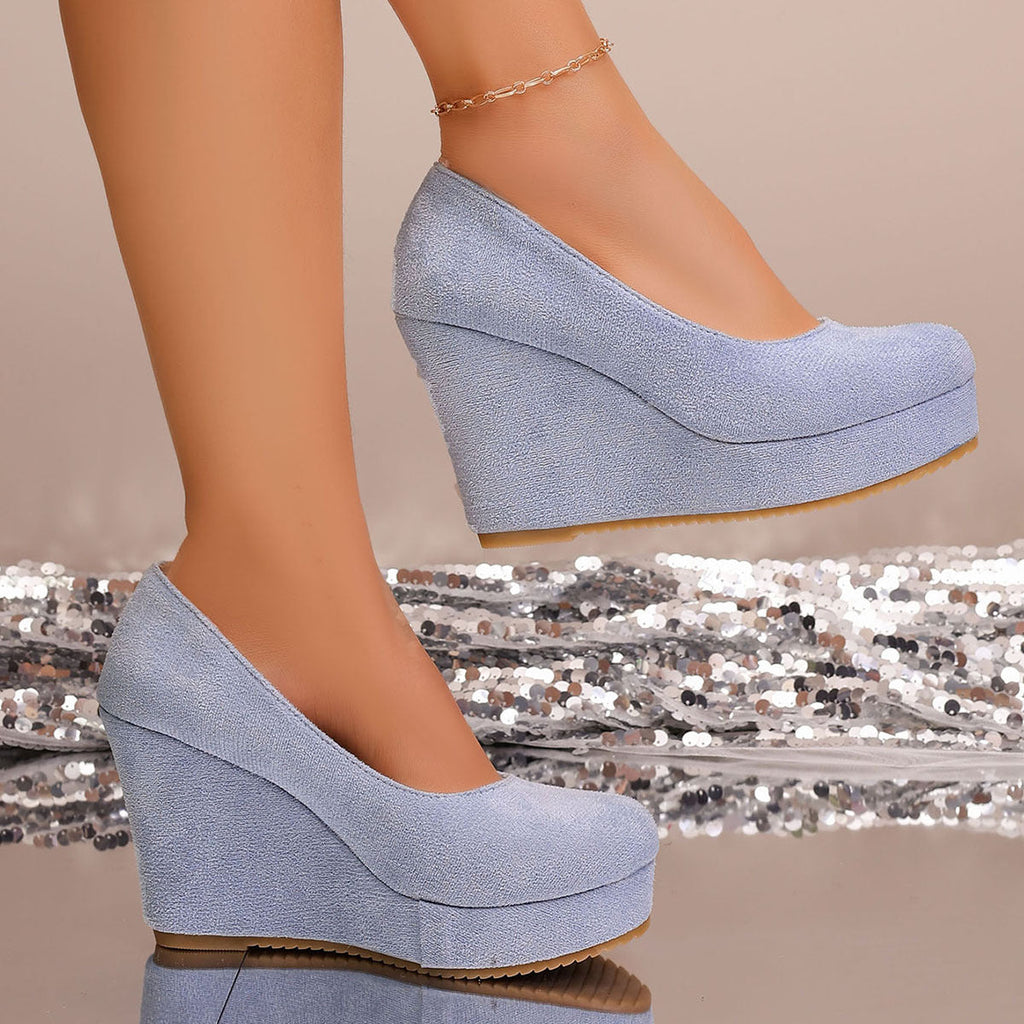 Damen Wedge-Pumps mit elegantem samtigem Obermaterial und komfortablem Fußbett