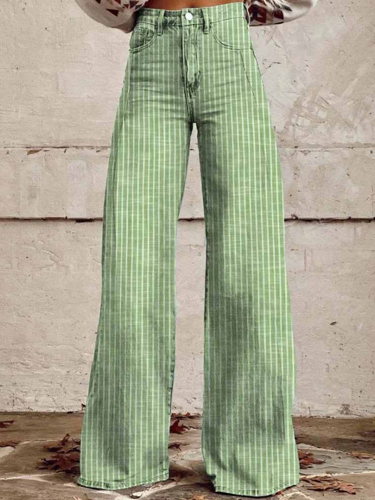 Damen Hoch geschnittene Wide-Leg Jeans mit moderner Streifenoptik