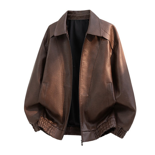 Herren Elegante Kunstlederjacke mit weitem Schnitt Shop Nory