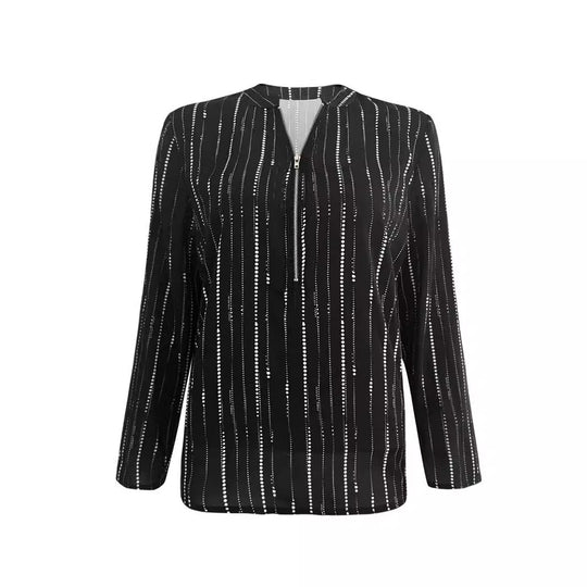 Damen Leichte Viskose-Bluse mit Stehkragen, Reißverschluss und vertikalem Punktstreifen Shop Nory