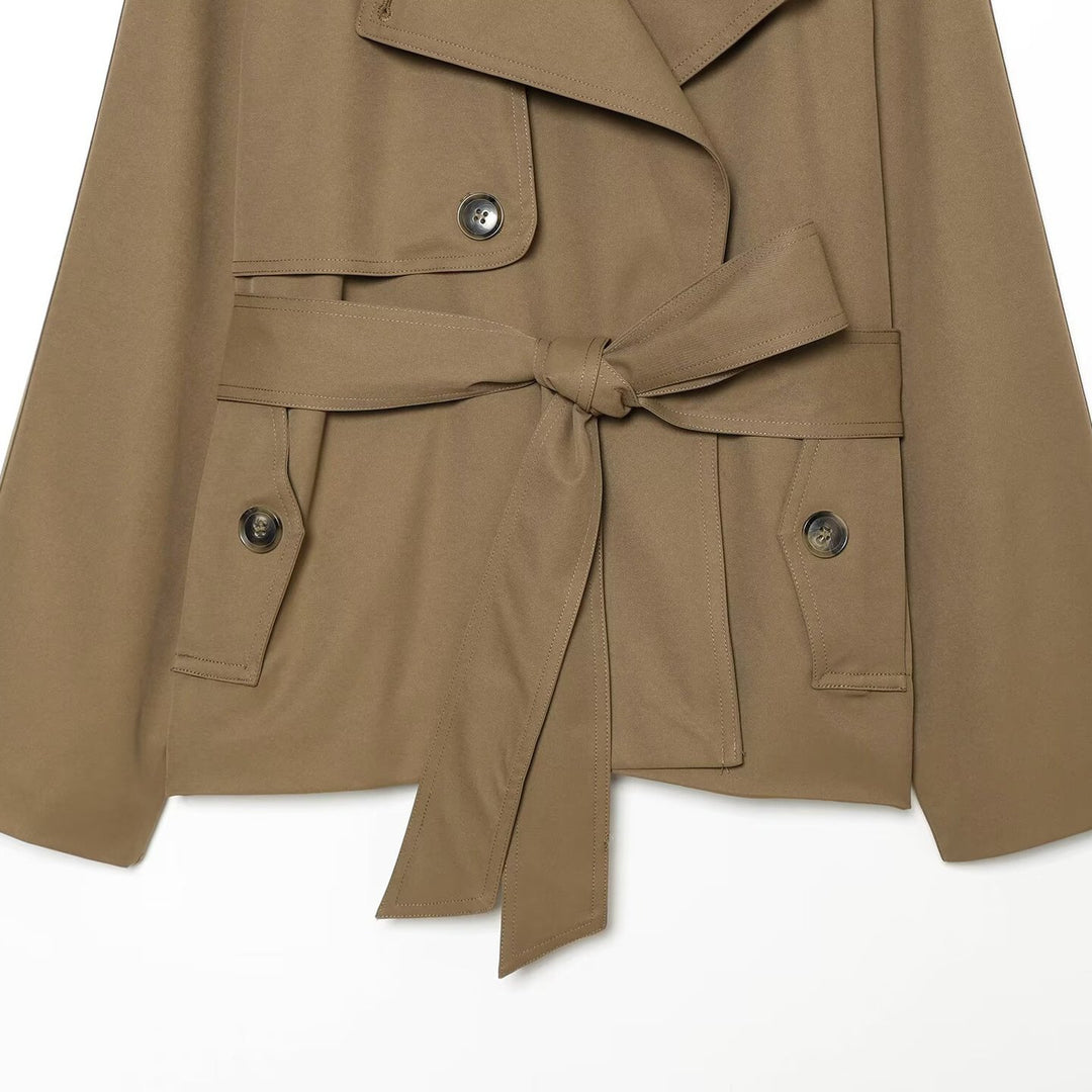 Damen Kurzer Trenchcoat mit Taillengürtel und Kontrastkragen Shop Nory