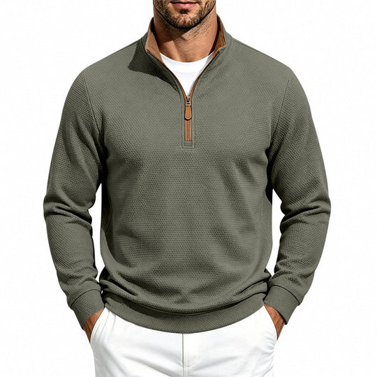 Herren Halbzip-Pullover mit Waffelstruktur und Kontrastkragen Shop Nory