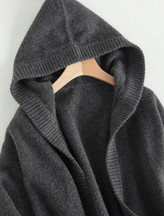 Damen Oversize Kapuzencardigan im Kaschmir‑Look mit offenem Fall und breiter Rippe Shop Nory