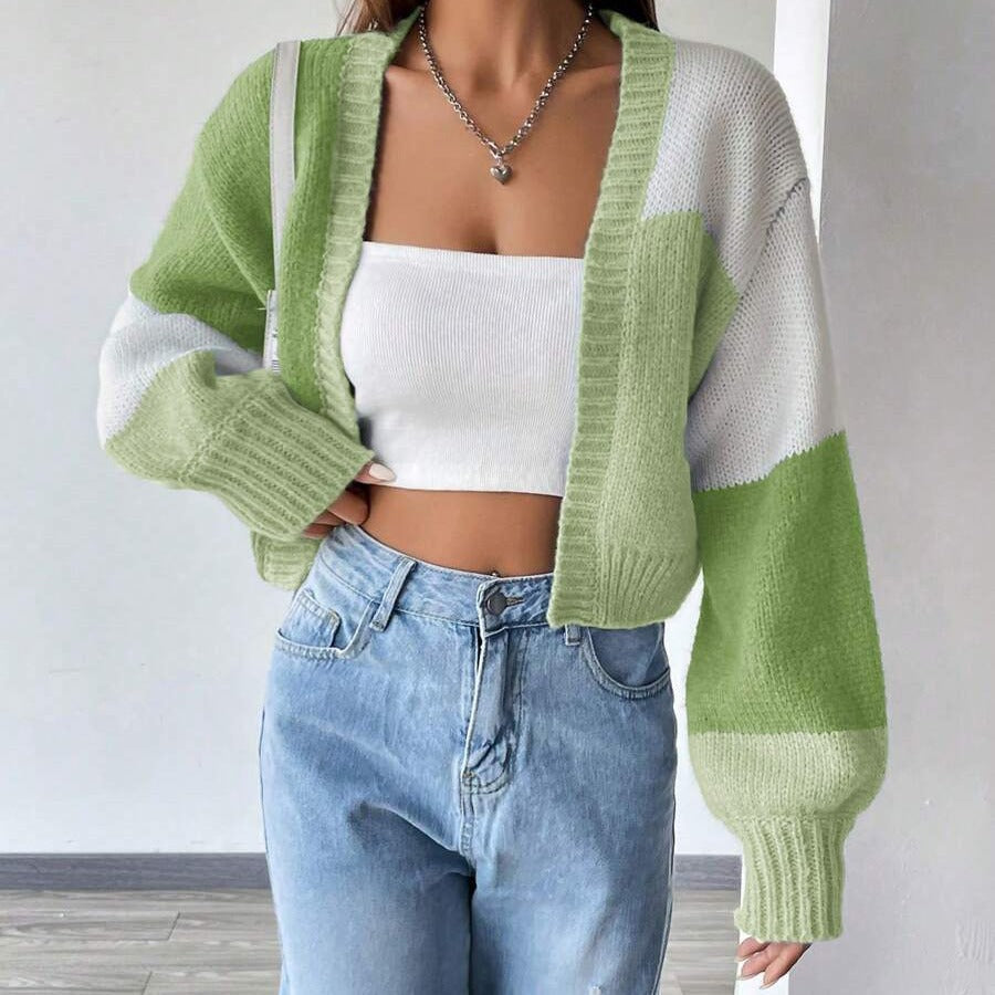 Damen Grobstrick-Cardigan mit ballonförmigen Ärmeln und modischem Design