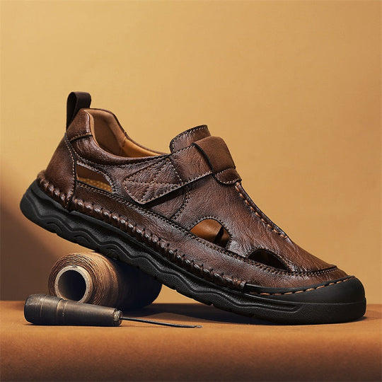 Damen Bequeme Leder-Sandalen mit verstellbarem Riemen und rutschfester Sohle