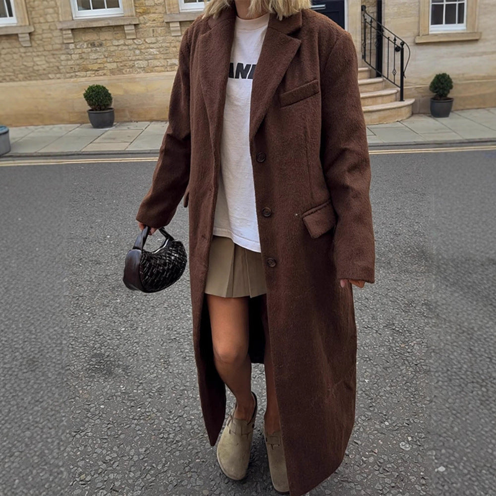 Damen Maxilanger Boxy-Mantel aus Teddy-Fauxfur mit Reverskragen und Eingrifftaschen Shop Nory