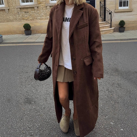 Damen Maxilanger Boxy-Mantel aus Teddy-Fauxfur mit Reverskragen und Eingrifftaschen Shop Nory
