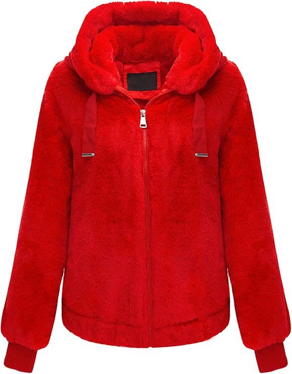 Damen Kapuzen‑Teddyjacke aus weichem Faux‑Fur mit Reißverschluss und Rippbündchen Shop Nory