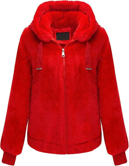 Damen Kapuzen‑Teddyjacke aus weichem Faux‑Fur mit Reißverschluss und Rippbündchen Shop Nory