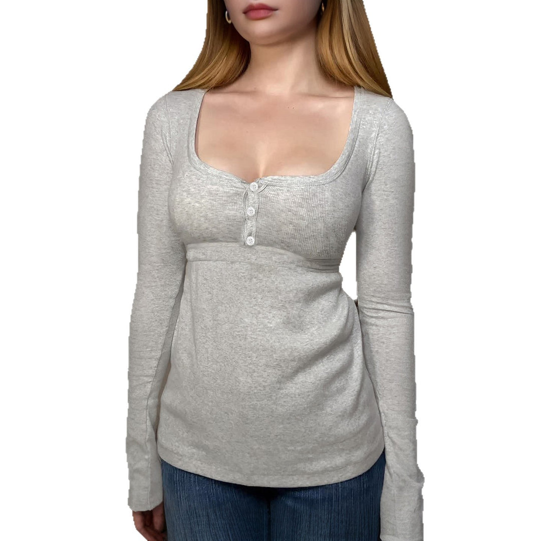 Damen nan tailliertes Still-Longsleeve mit Knopfleiste, Unterbrustnaht und elastischem Jersey Shop Nory