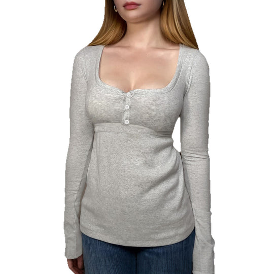 Damen nan tailliertes Still-Longsleeve mit Knopfleiste, Unterbrustnaht und elastischem Jersey Shop Nory