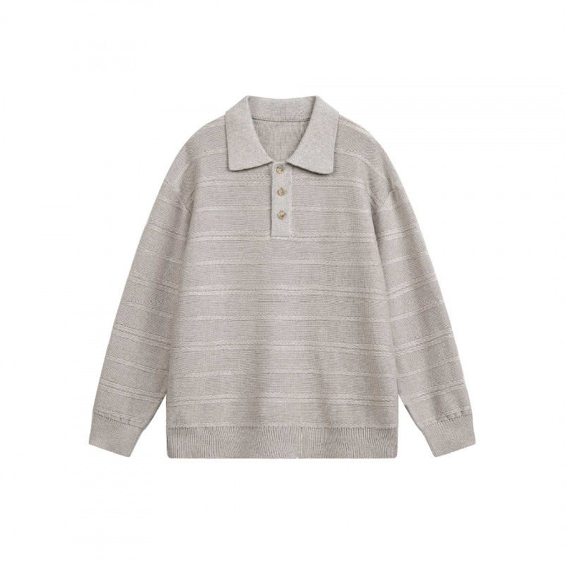 Unisex Leichter Boxy-Polo-Strickpullover mit Halbknopfleiste und Hemdkragen Shop Nory