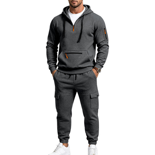 Herren Zweiteiliges Fleece-Loungewear-Set mit Halbzip-Kapuze und Cargo-Jogger Shop Nory