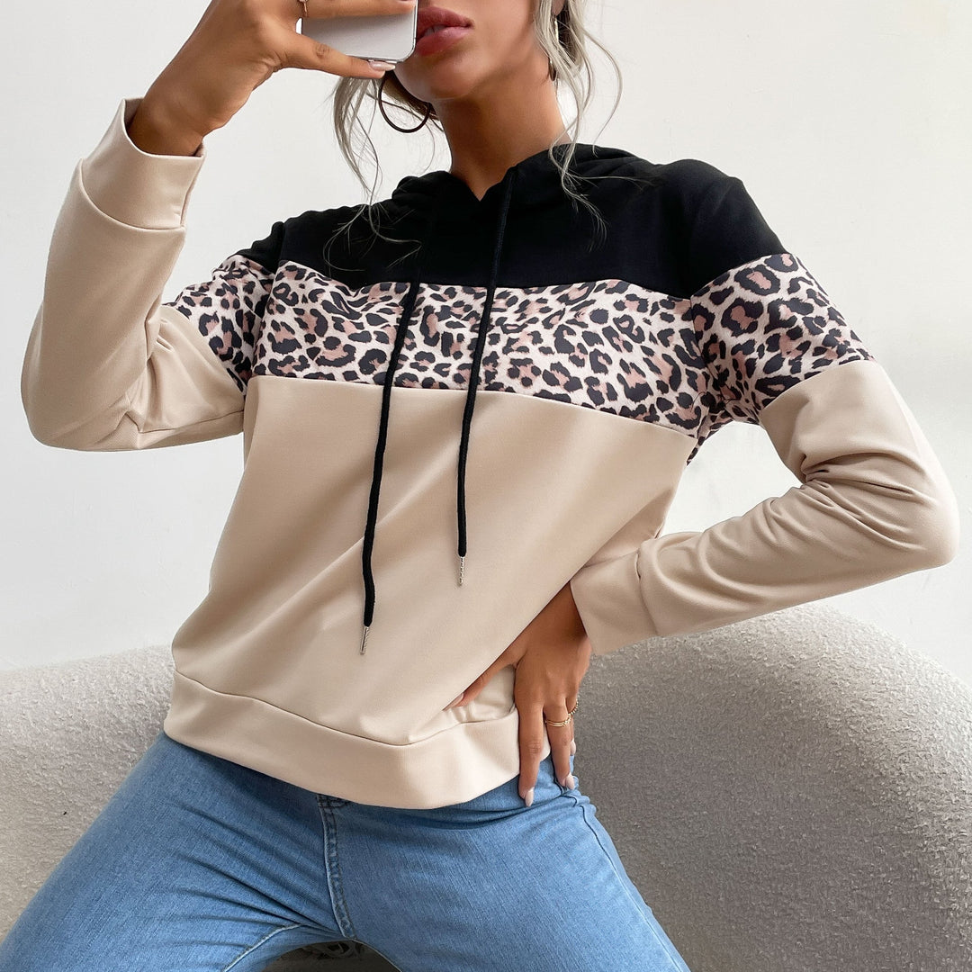 Damen Kapuzensweatshirt mit Leoprint-Besatz und Kängurutasche Shop Nory