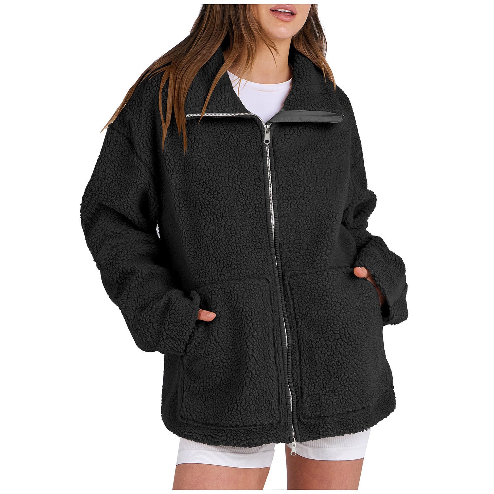 Damen Kuschelige Teddy-Jacke mit Reißverschluss