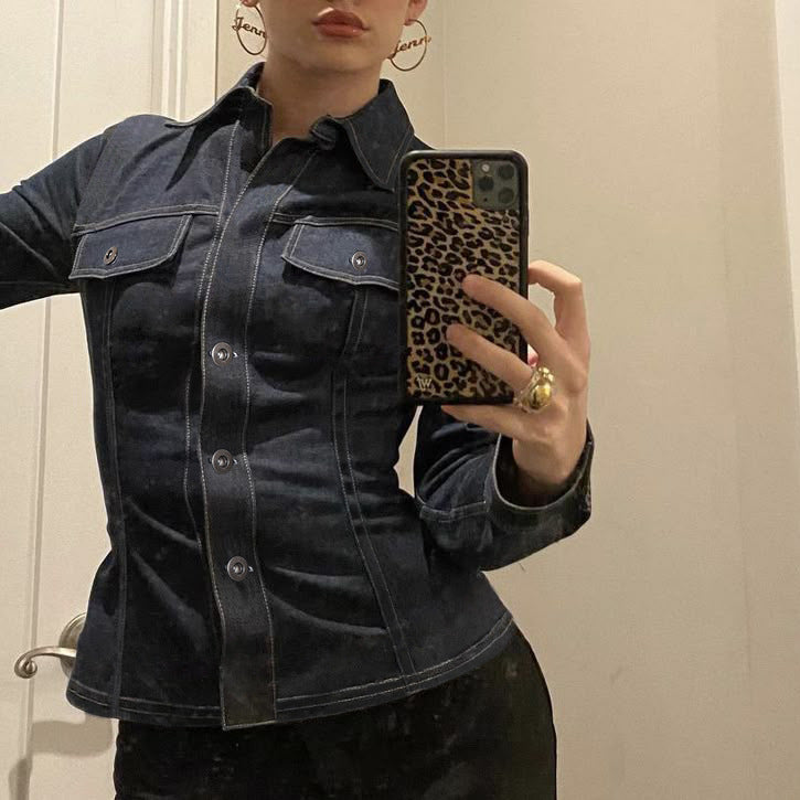 Damen nan taillierte Jeansjacke mit markanten Kontrastnähten, Brusttaschen und figurformender Schnittführung Shop Nory
