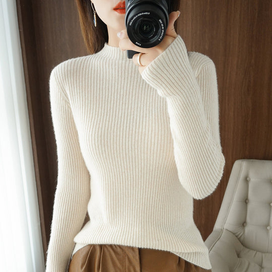 Damen Luxus-Feinstrickpullover mit schmaler Rippenstruktur und kurzem Stehkragen Shop Nory