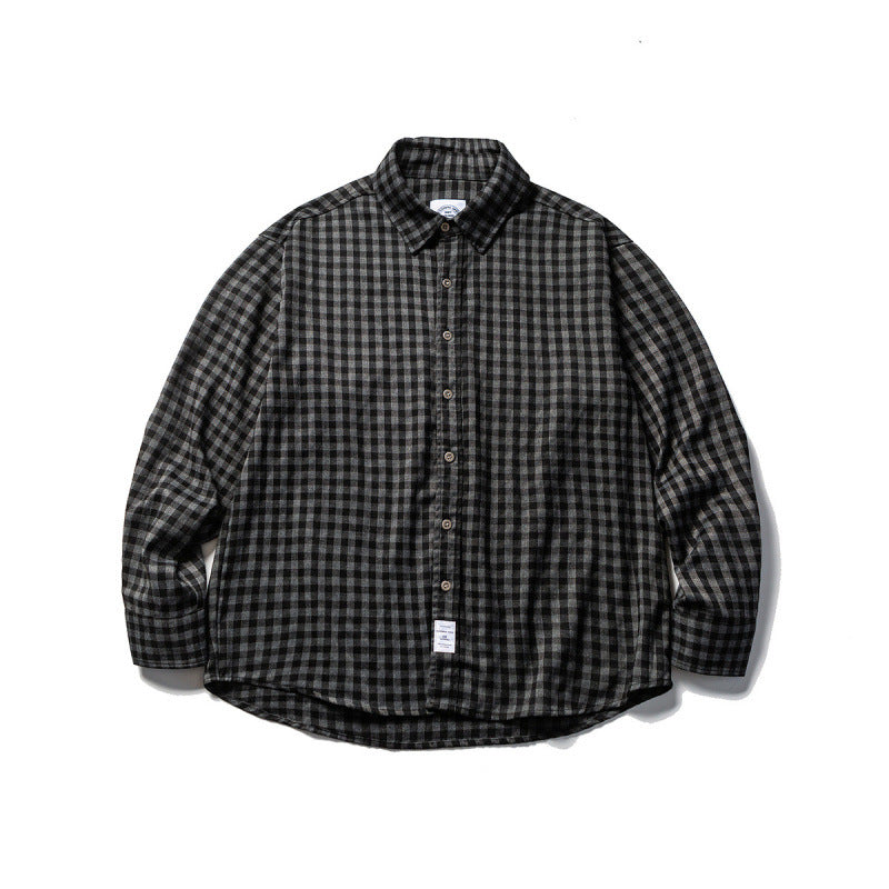 Unisex Oversize-Karo-Flanellhemd mit Hemdkragen, Button-Front und abgerundetem Saum Shop Nory