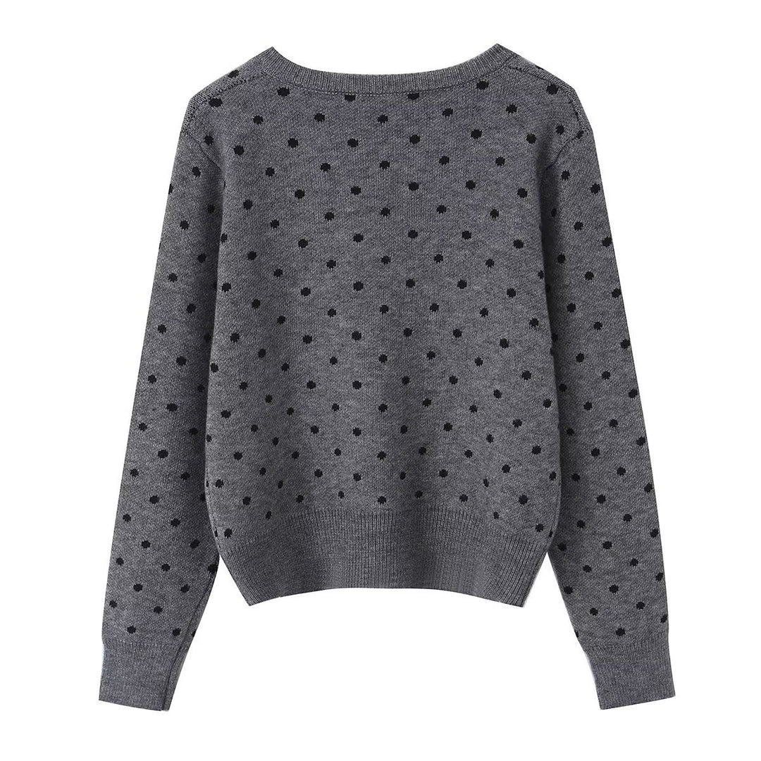Damen Kurzer Feinstrick-Cardigan mit Rundhalsausschnitt, Allover-Pünktchenmuster und Knopfleiste Shop Nory