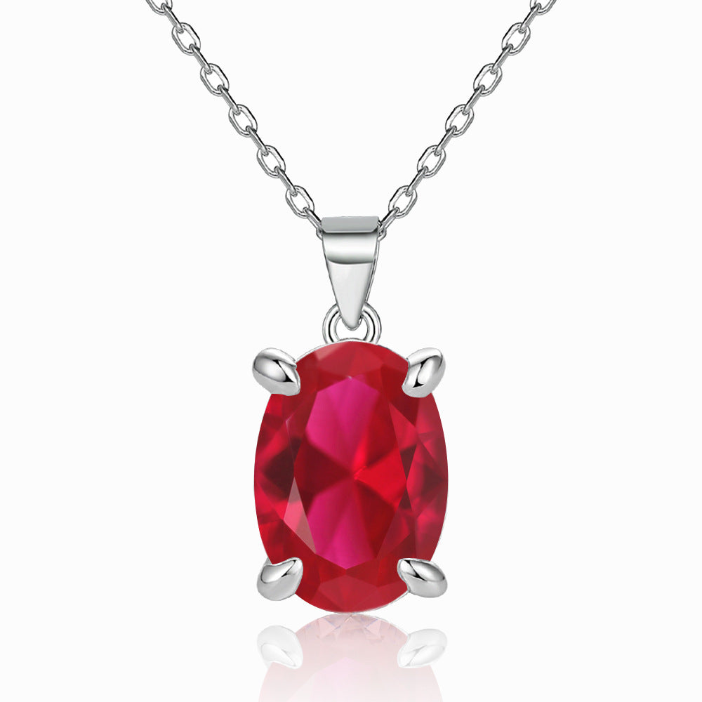Damen Anhänger-Halskette mit ovalem, tiefgrünen Edelstein und hochwertiger Silberfassung Shop Nory