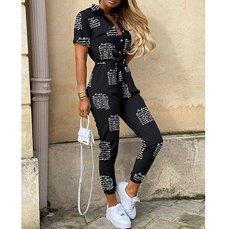 Damen Kurzarm-Utility-Overall mit Taillenbindegürtel und schmalem Joggerbein Shop Nory