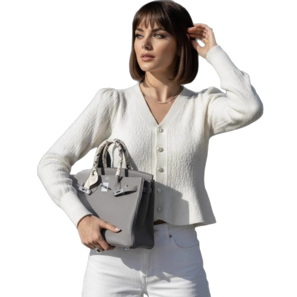 Damen Eleganter Strickcardigan mit Perlenknöpfen Shop Nory