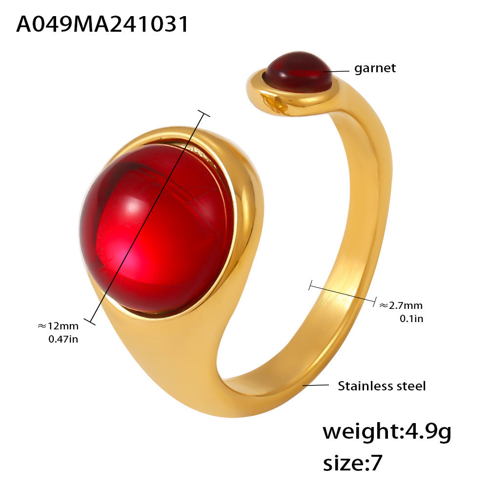 Damen Offener Ring mit rotem Granat aus hochwertigem Edelstahl Shop Nory