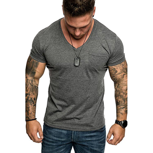Herren V-Ausschnitt T-Shirt aus weicher Baumwolle mit Brusttasche