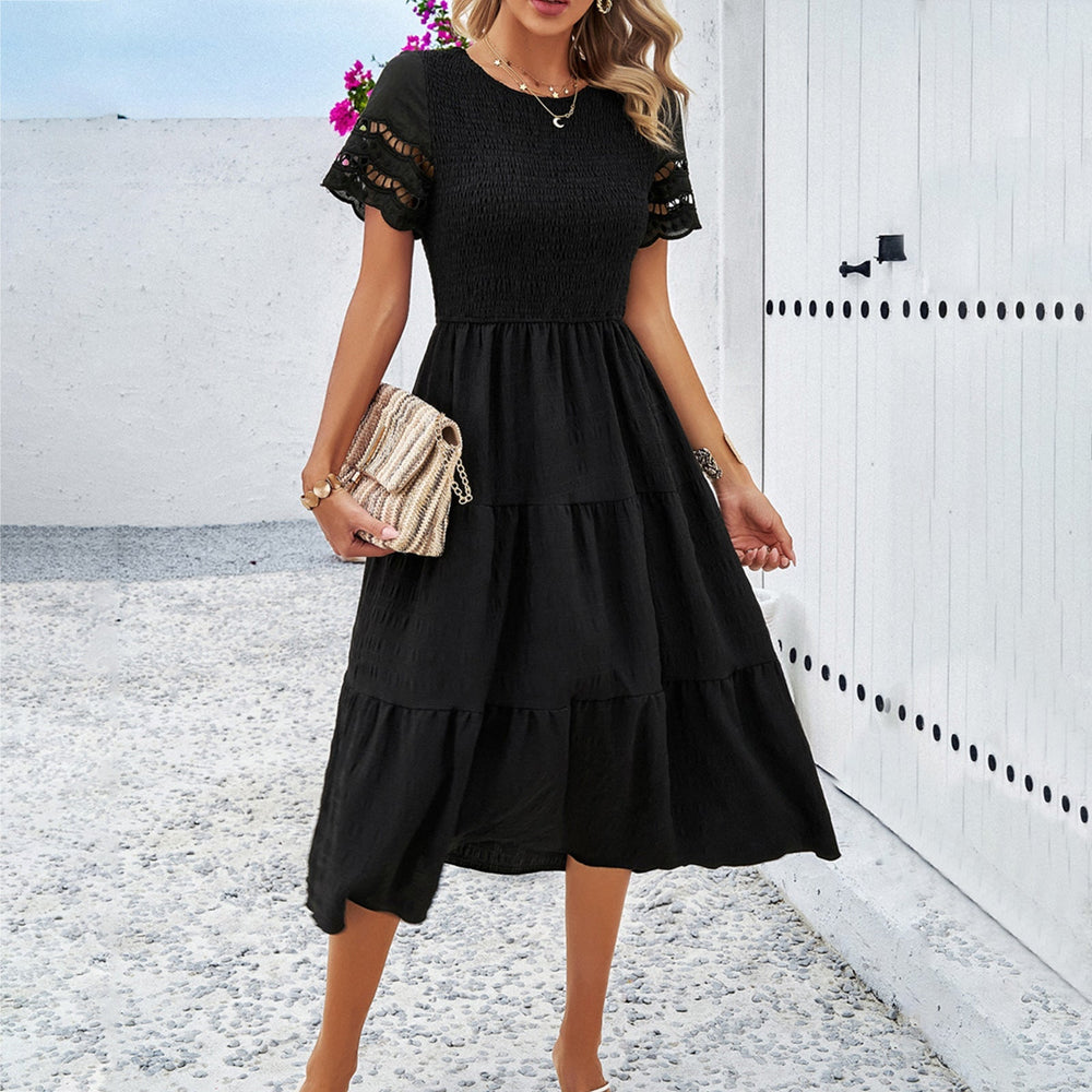 Damen Midikleid mit Puffärmeln und Elastischem Oberteil