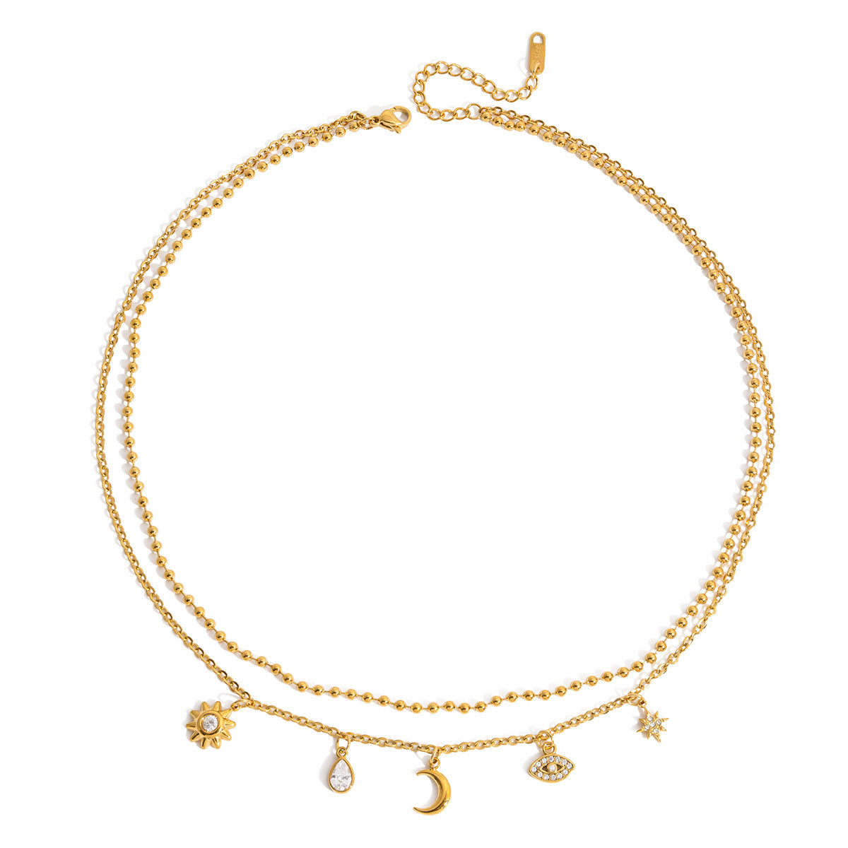 Damen mehrlagige Halskette mit detaillierten Sonnen- und Mondanhängern Shop Nory
