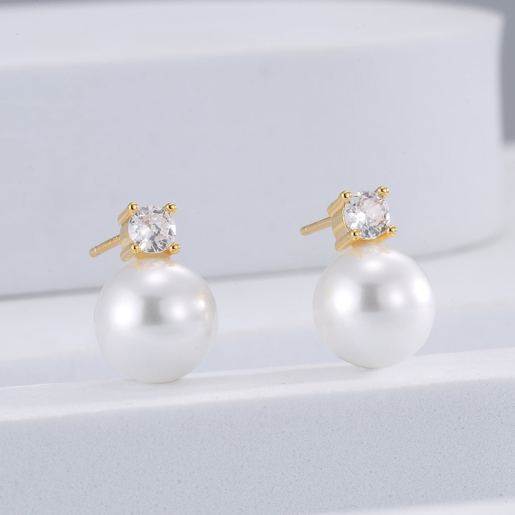 Damen Ohrstecker mit eleganten Perlen und funkelnden Zirkonia Shop Nory