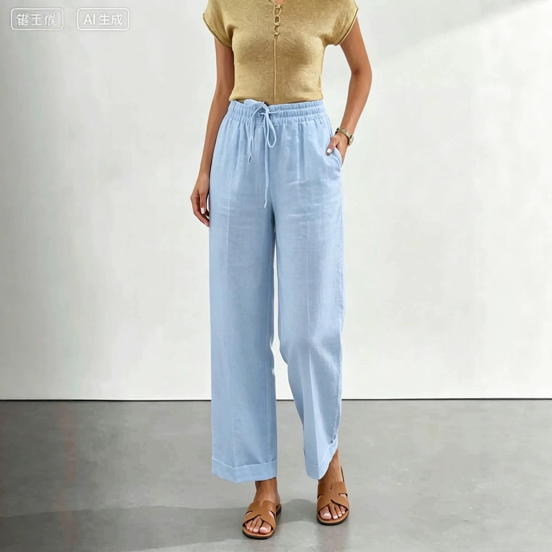 Damen nan lässige Leinen-Baumwoll Culotte mit elastischem Bund und Tigerstickerei Shop Nory