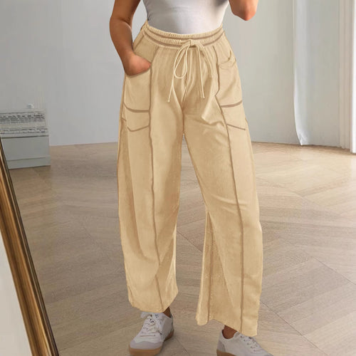 Damen weite Cargo-Loungehose mit elastischem Bund und Kontrastnähten Shop Nory