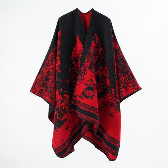 Damen Capeponcho aus Wollmix mit zweifarbiger Jacquardstruktur und Zierstichrand Shop Nory