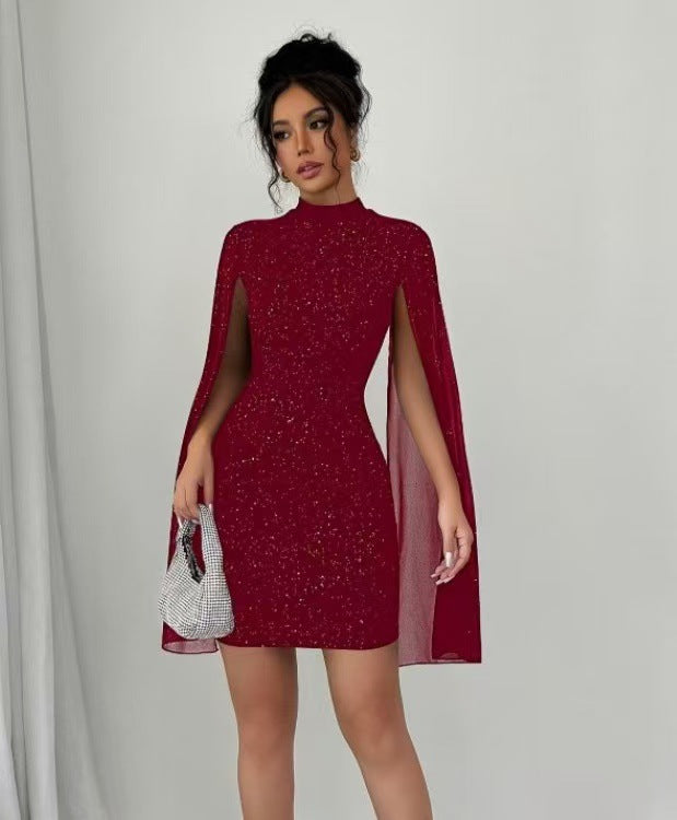 Damen Elegantes Minikleid mit Schößchen und glitzernden Details