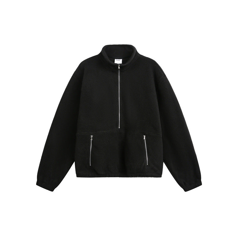 Unisex Oversize Fleece-Halbzip mit Stehkragen und Reißverschlusstaschen Shop Nory