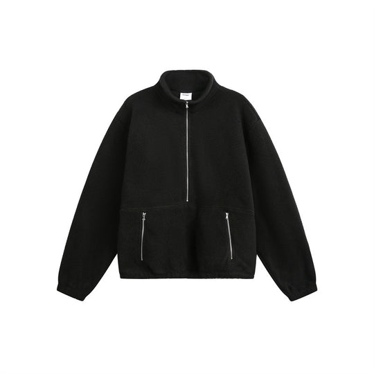Unisex Oversize Fleece-Halbzip mit Stehkragen und Reißverschlusstaschen Shop Nory