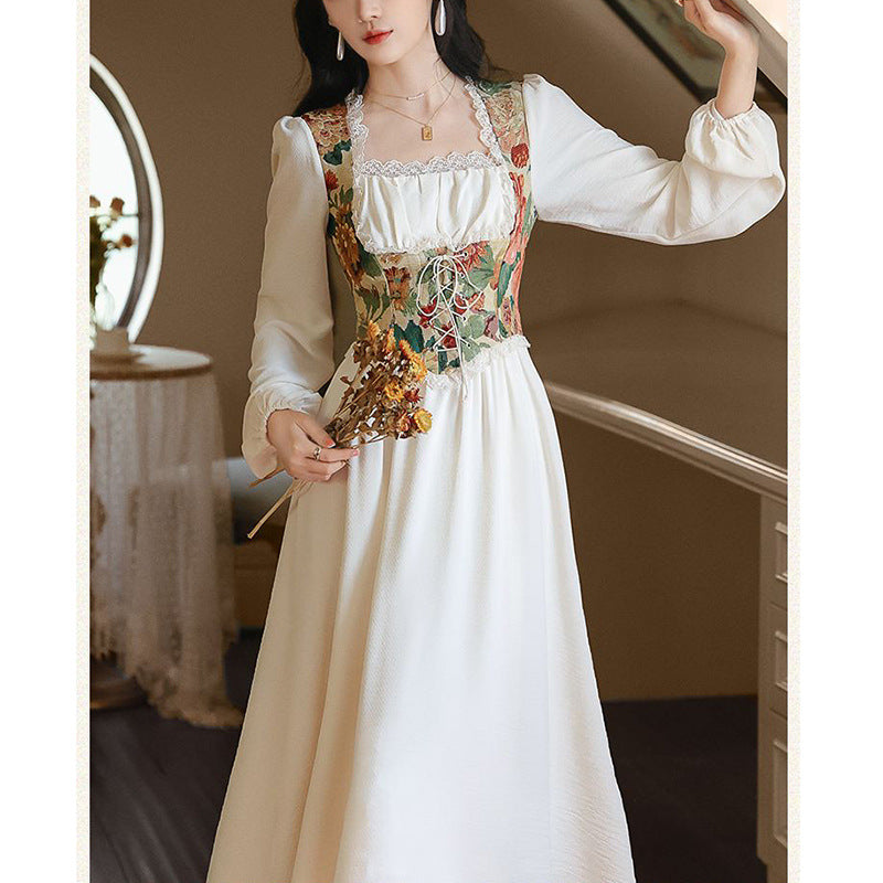 Damen Elegantes Festkleid mit floralem Oberteil und langen Ärmeln
