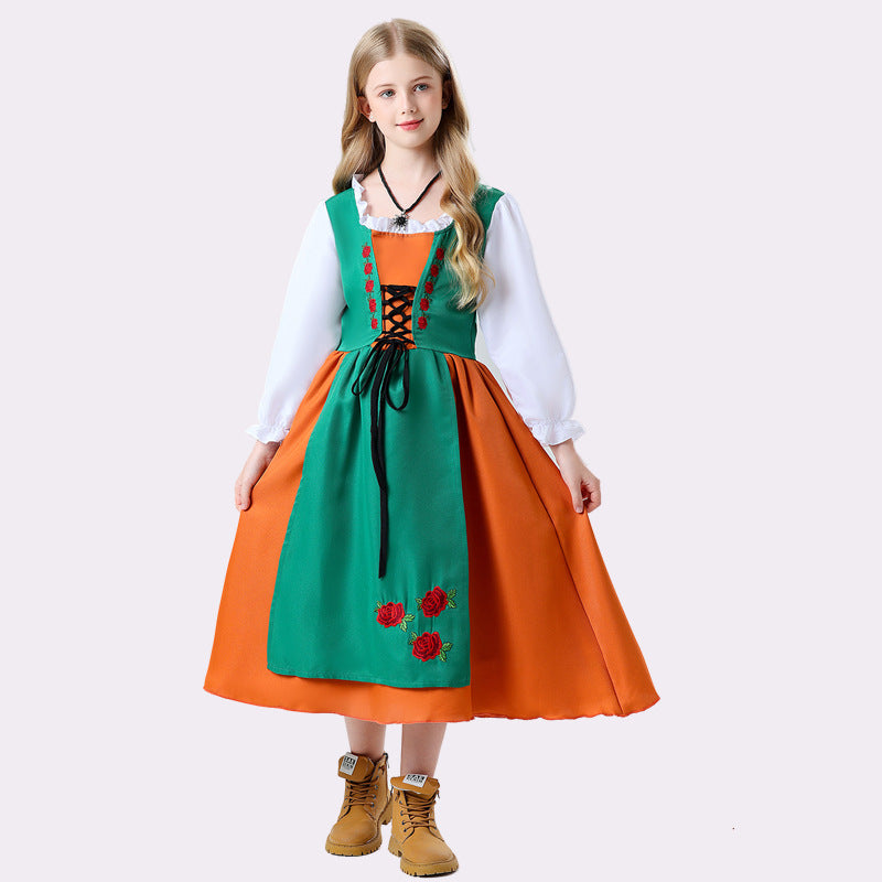 Damen nan folkloristisches Kinderdirndl mit geschnürtem Mieder und bestickter Schürze Shop Nory