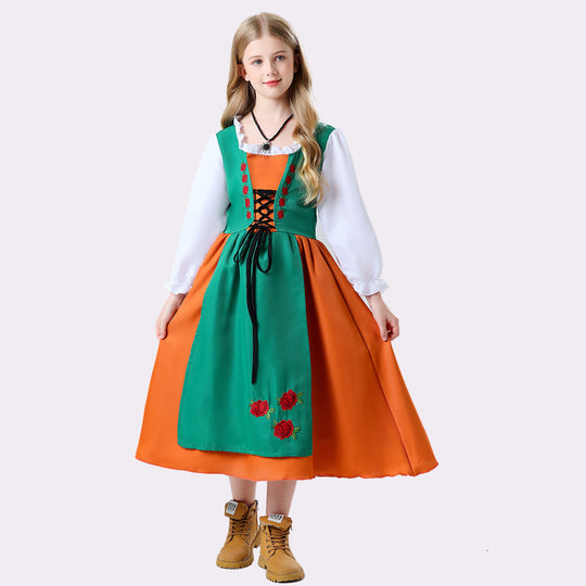Damen nan folkloristisches Kinderdirndl mit geschnürtem Mieder und bestickter Schürze Shop Nory