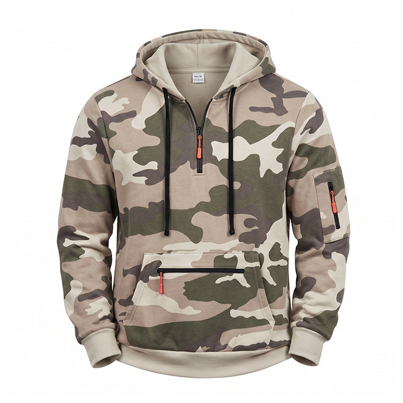Herren Kapuzenpullover Camouflage mit Fleecefutter, Halbzip und Reißverschlusstaschen Shop Nory