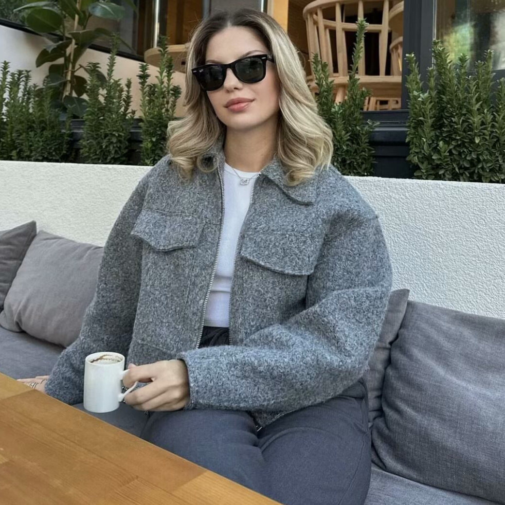 Damen Oversize-Shacket aus Wollmix mit Reißverschluss und aufgesetzten Pattentaschen Shop Nory
