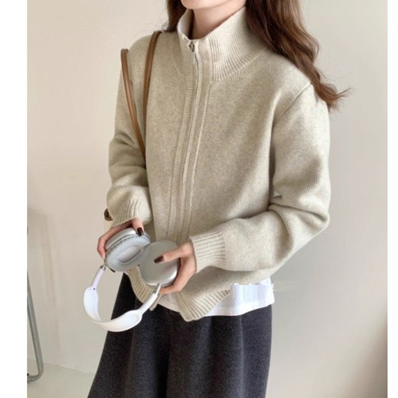 Damen Modische Strickjacke mit leichtem Reißverschluss Shop Nory