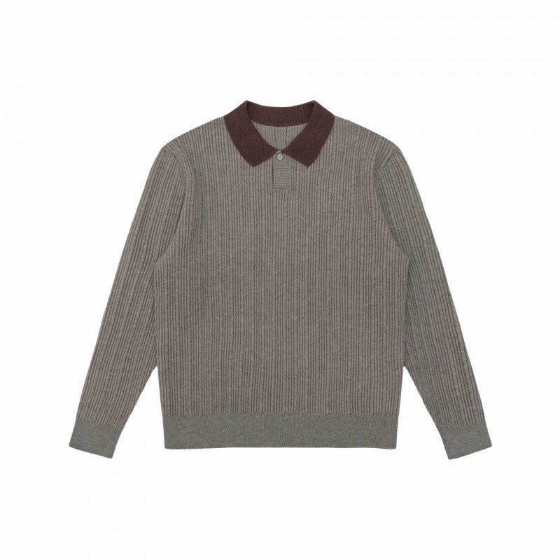 Herren Langärmliger Polo-Pullover aus feinem Rippenstrick mit kontrastierendem Kragen Shop Nory