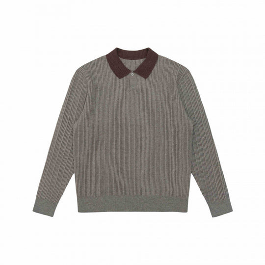 Herren Langärmliger Polo-Pullover aus feinem Rippenstrick mit kontrastierendem Kragen Shop Nory