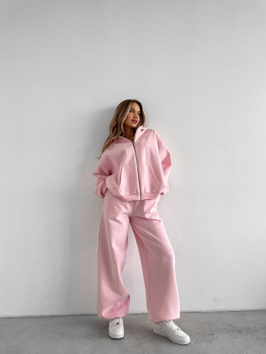 Damen Oversize-Zip-Hoodie mit hochtaillierter Wide-Leg-Sweathose Shop Nory