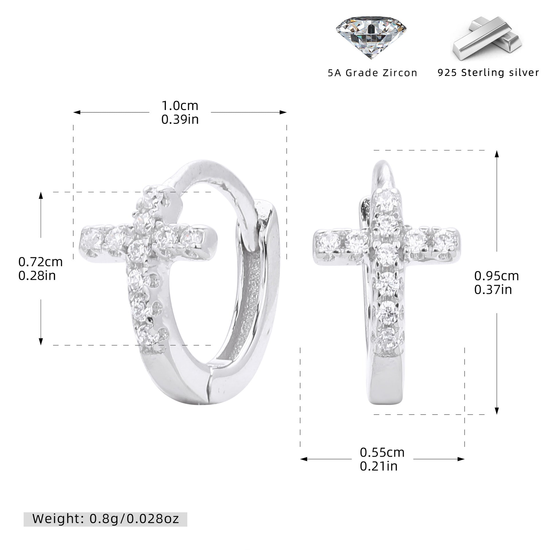 Damen Ohrringe mit funkelndem Kreuzmotiv aus hochwertigem 925 Sterling Silber Shop Nory