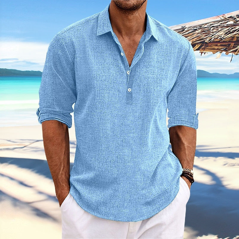 Herren lässiges Langarmhemd mit Knopfleiste und modernen Details Shopnory