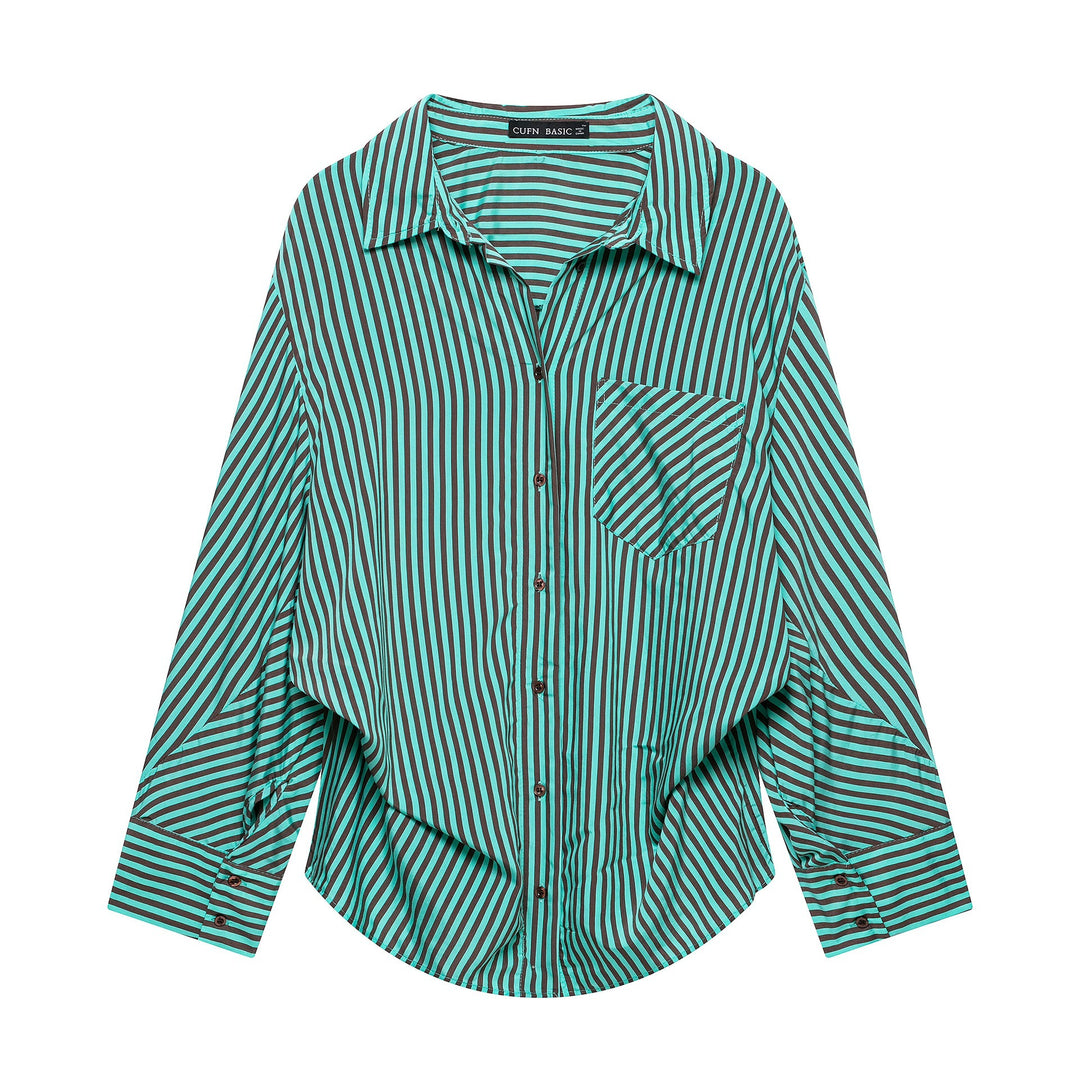 Damen Gestreifte Oversize-Hemdbluse mit Brusttasche und weiten Manschetten Shop Nory